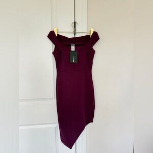 Fashion Nova Off-Shoulder Asymmetric Dress - Plum